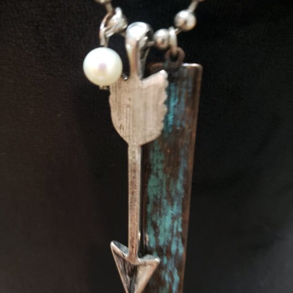 Womens  Gemstone and Silver Tone Arrow Charm Pendant Necklace with Lobster Clasp - Picture 3 of 5